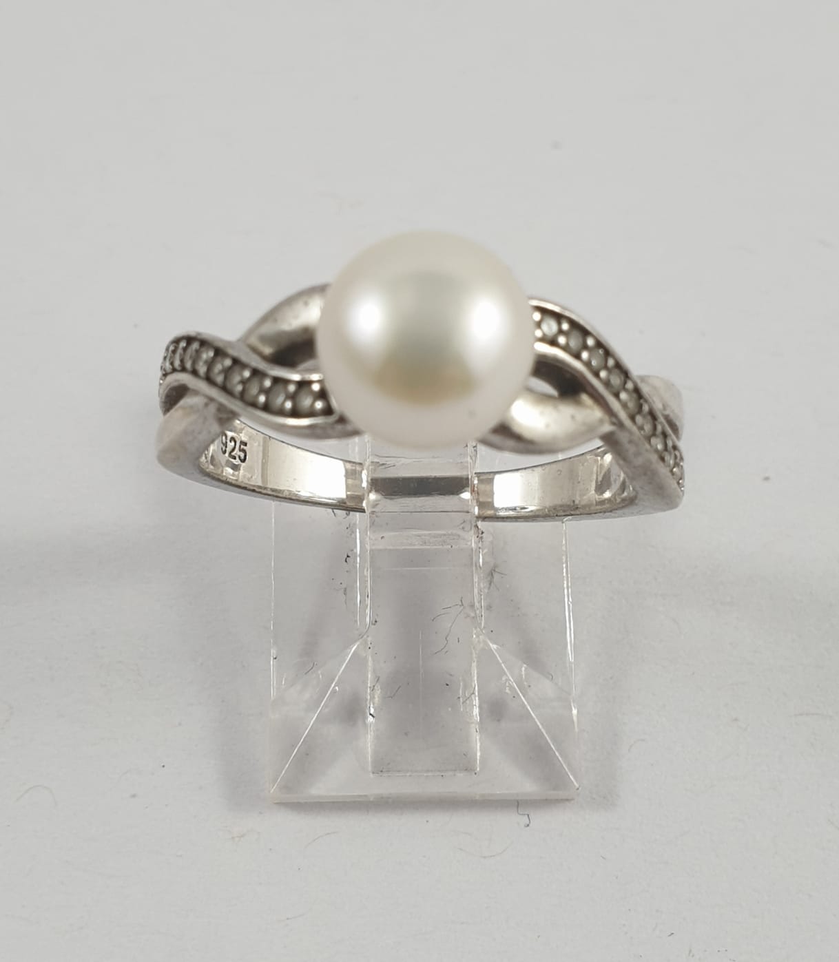 STERLING SILVER PEARL RING SET WITH CUBIC ZIRCONIAS