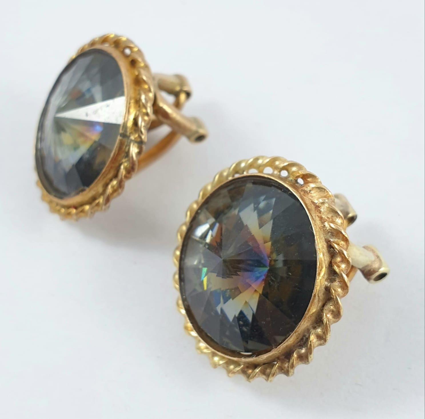 PAIR OF 14CT ORNATE CLIP ON EARRINGS WITH CREATED STONES. Happy Hockers